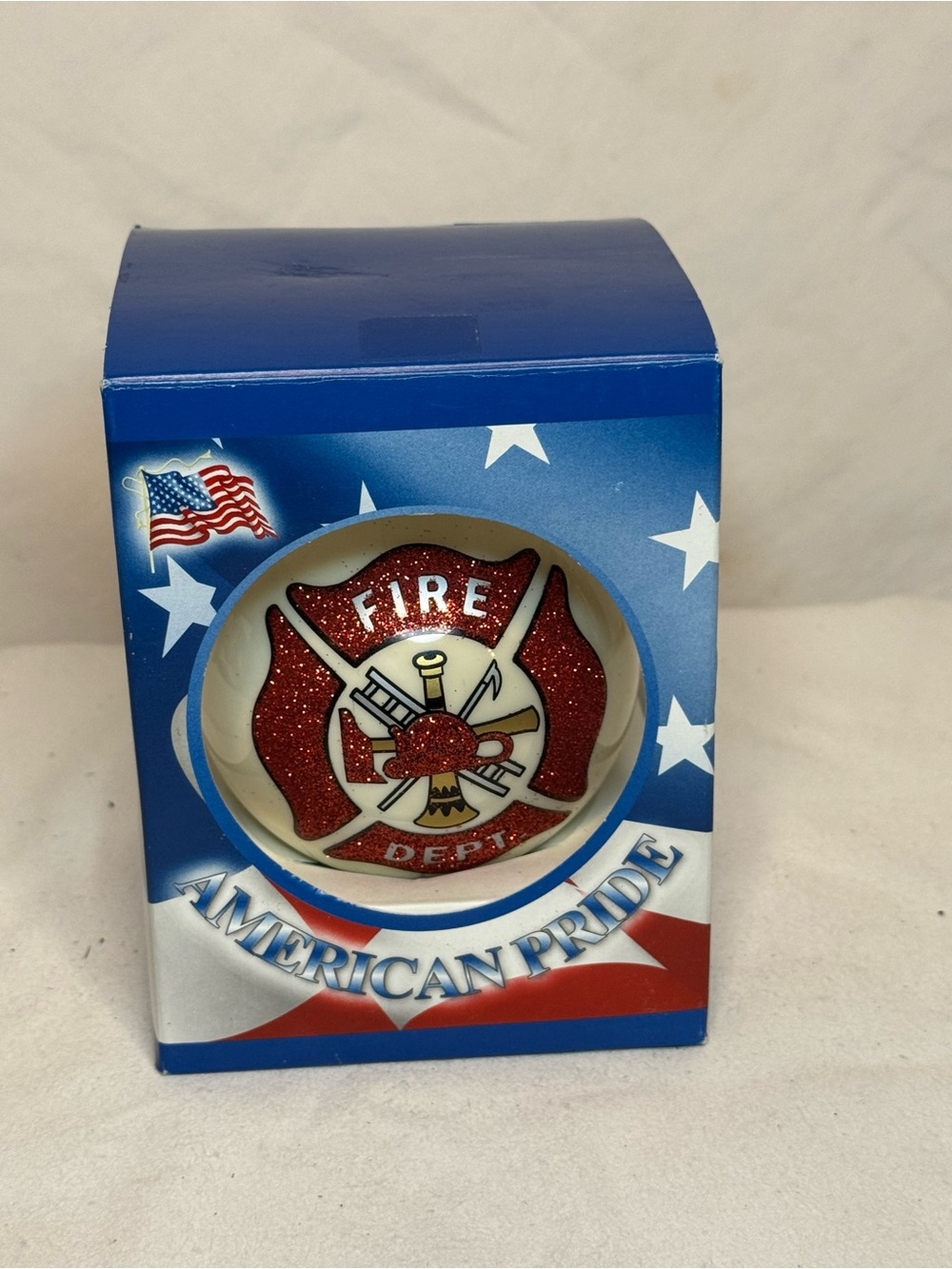 Krebs Glass American Pride Fire Dept Hanging Christmas Ornament Glass 5in 2017
